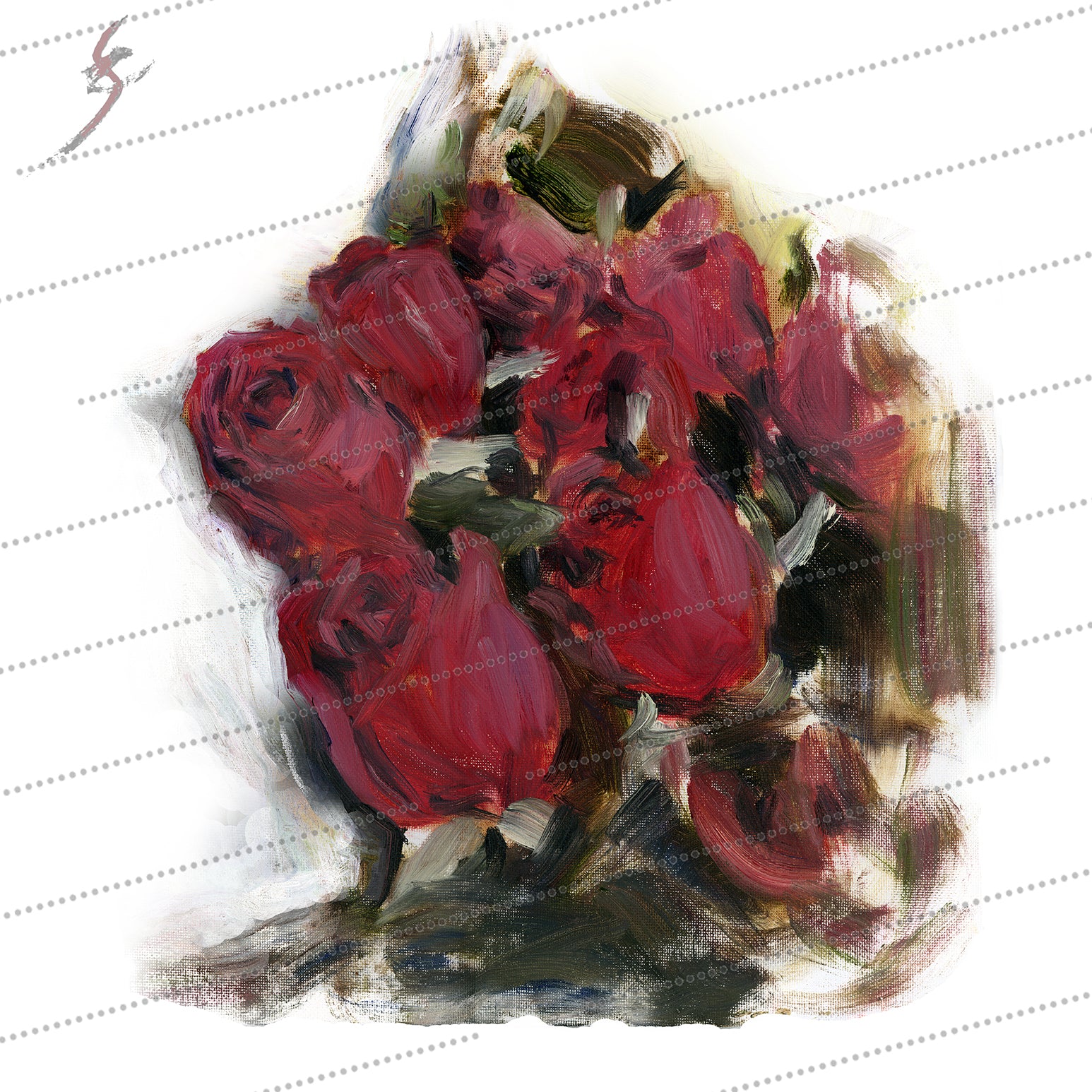"Snazzy Roses" rose oil painting . Print