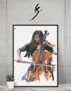 "Virtuosity" Framed poster. Cello art.