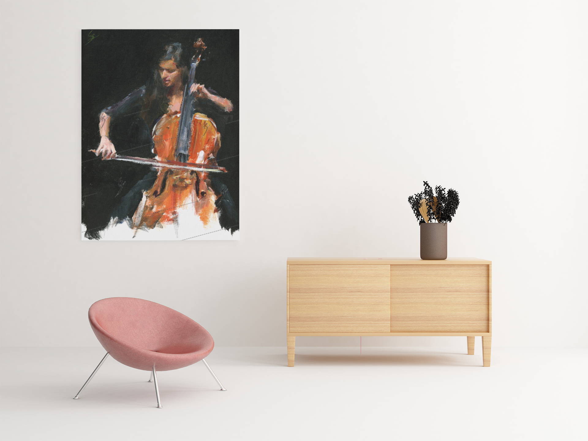 "Virtuoso" Alla prima painting of a cellist. Canvas