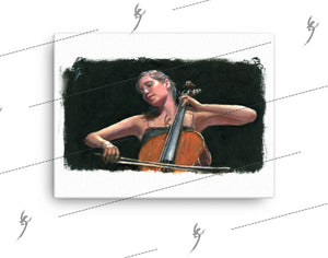 "Soliste" painting of a cello player, Canvas