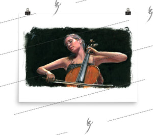"Soliste" Painting of a cello player. Print