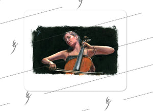 "Soliste" painting of a cello player. Bubble-free stickers